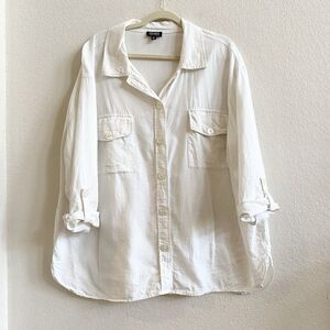 Jones New York And Co Linen White Roll Tab Sleeve Tunic 2X Coastal‎ Grandma